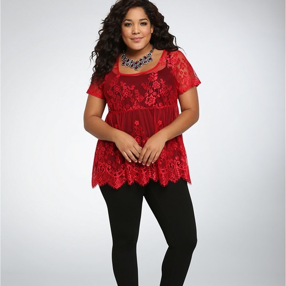 torrid Tops - Torrid Lace Babydoll Red Top